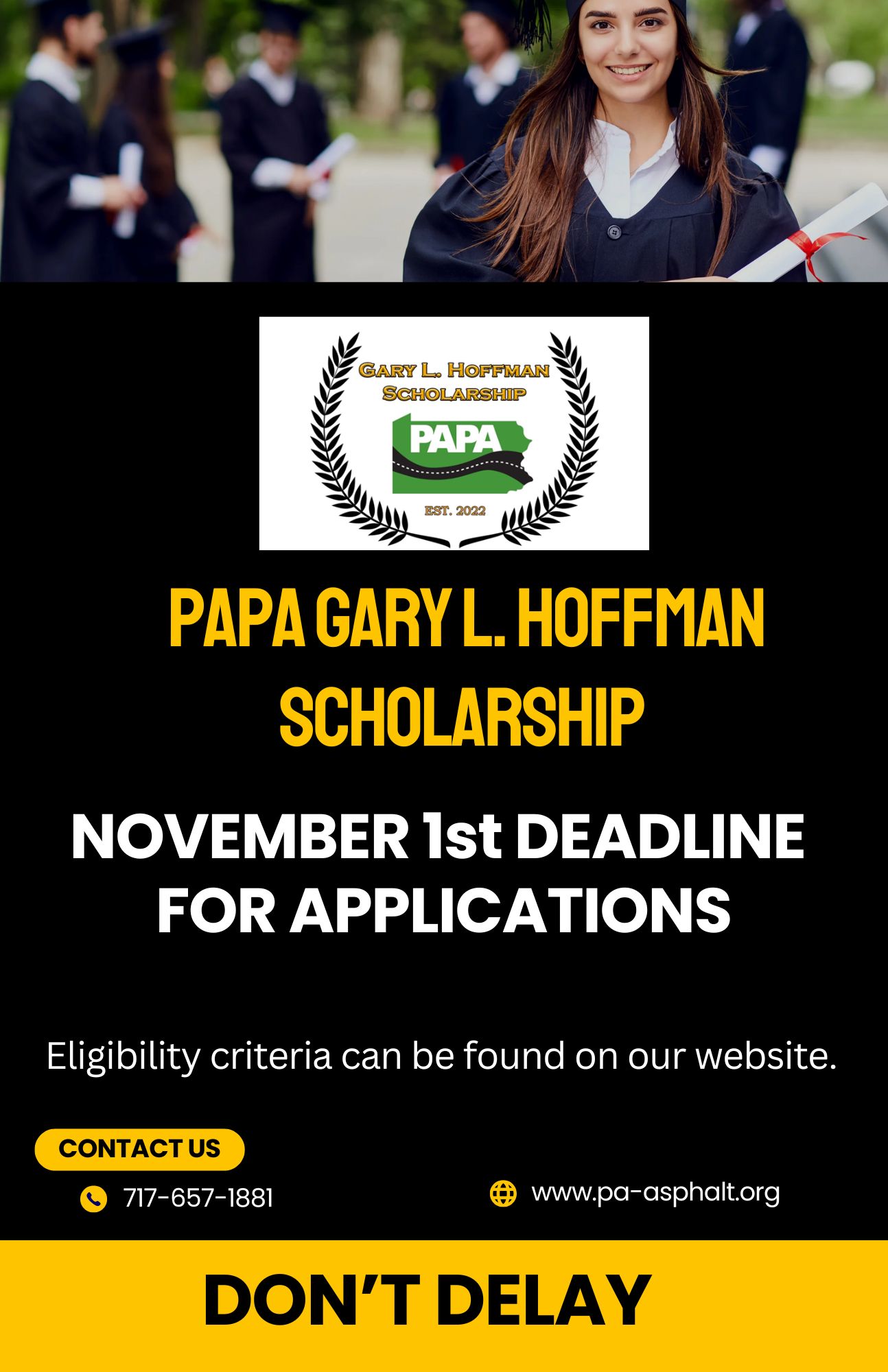 APPLICATION DEADLINE Nov 1, 2024 - PAPA Gary L. Hoffman Scholarship Award