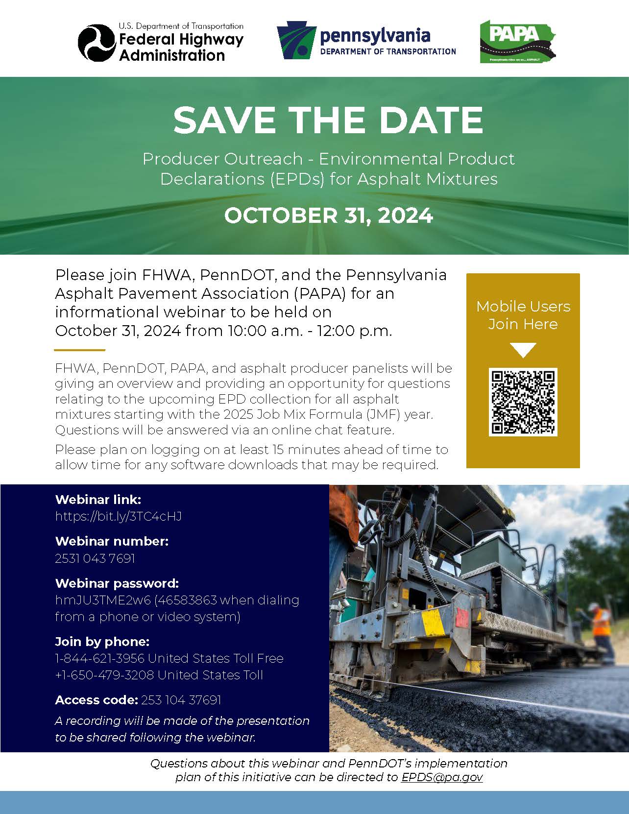 WEBINAR - EPDs for Asphalt Mixtures - DON&#039;T MISS THIS ONE!